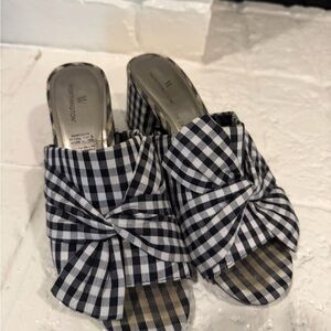 Worthington Black and White Gingham Knot-Front Mules